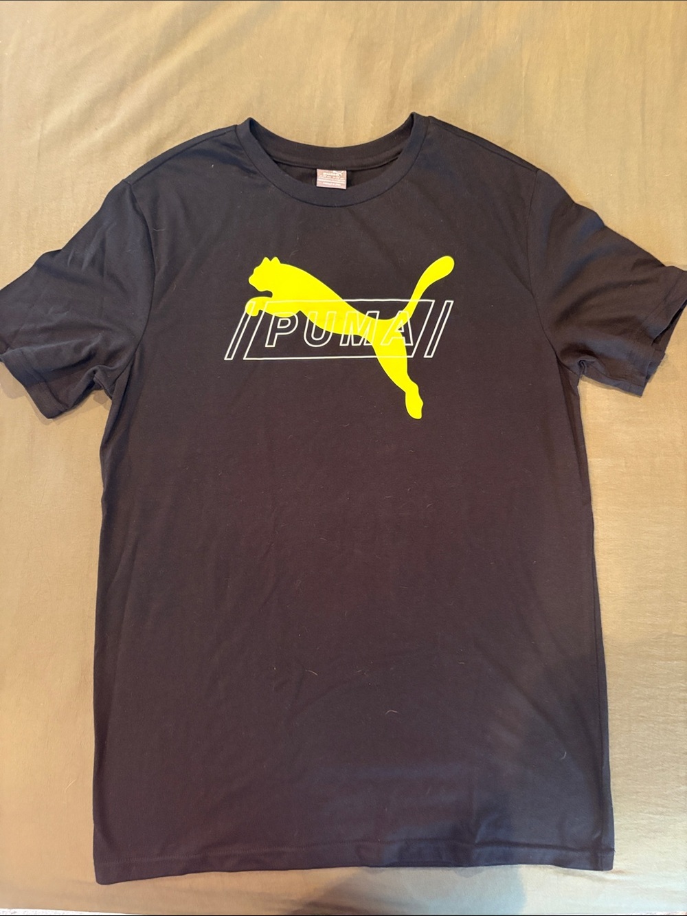 Puma Black Short Sleeve Tee with Neon Yellow Puma Cat